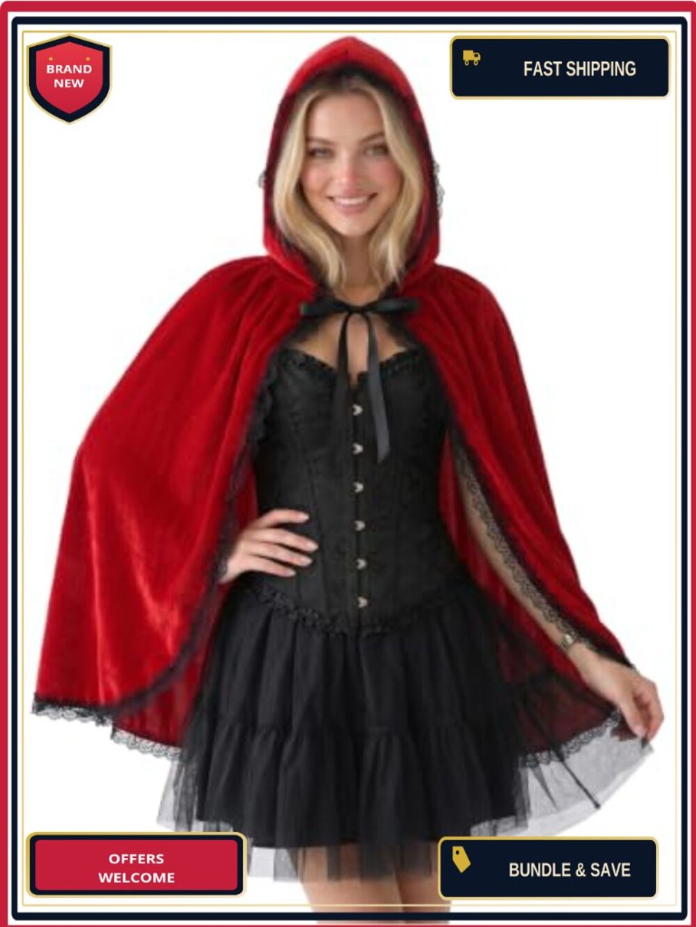 Adult Little Red Riding Hood Cape Lace Hooded Cosplay Cloak